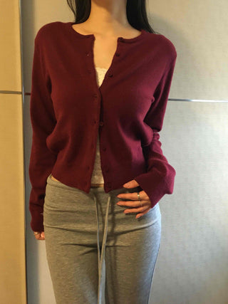 Puff Shoulder Cropped Button Knit Cardigan