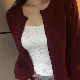 Puff Shoulder Cropped Button Knit Cardigan