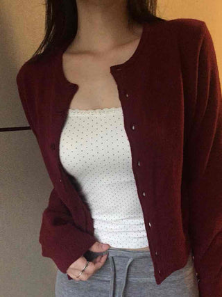 Puff Shoulder Cropped Button Knit Cardigan