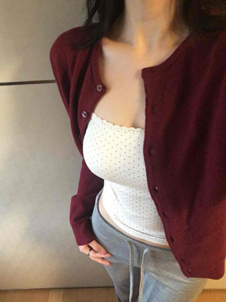 Puff Shoulder Cropped Button Knit Cardigan