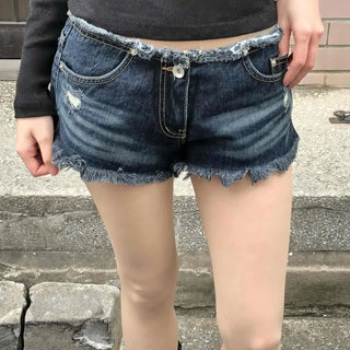 Vintage Washed Fringe Cut Denim Shorts