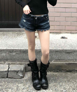 Vintage Washed Fringe Cut Denim Shorts