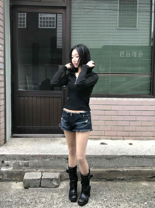Vintage Washed Fringe Cut Denim Shorts