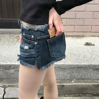 Vintage Washed Fringe Cut Denim Shorts