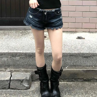 Vintage Washed Fringe Cut Denim Shorts
