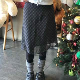 Check Pattern Chiffon Flare Midi Skirt