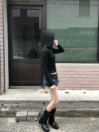 Slim Fit Half Zipper Cropped Long Sleeve Hoodie