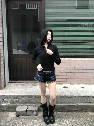 Slim Fit Half Zipper Cropped Long Sleeve Hoodie