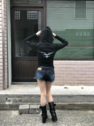 Slim Fit Half Zipper Cropped Long Sleeve Hoodie