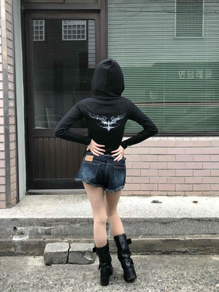 Slim Fit Half Zipper Cropped Long Sleeve Hoodie