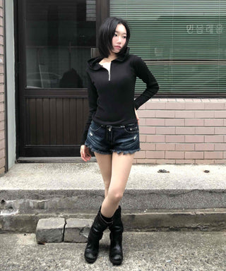 Slim Fit Half Zipper Cropped Long Sleeve Hoodie