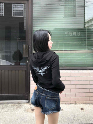 Slim Fit Half Zipper Cropped Long Sleeve Hoodie