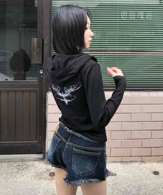 Slim Fit Half Zipper Cropped Long Sleeve Hoodie