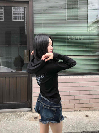Slim Fit Half Zipper Cropped Long Sleeve Hoodie