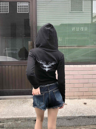 Slim Fit Half Zipper Cropped Long Sleeve Hoodie