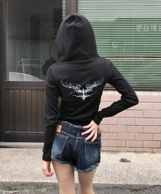Slim Fit Half Zipper Cropped Long Sleeve Hoodie