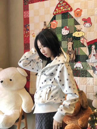 Merry Two-Color Star Zip-Up Hoodie