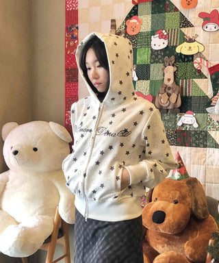 Merry Two-Color Star Zip-Up Hoodie