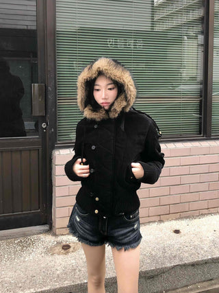 Suede Bold Button Shearling Zip-Up Jumper