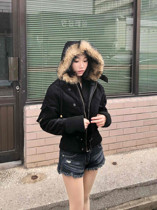 Suede Bold Button Shearling Zip-Up Jumper