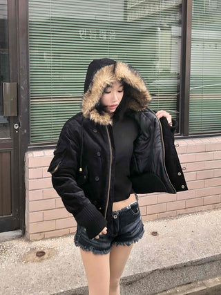 Suede Bold Button Shearling Zip-Up Jumper