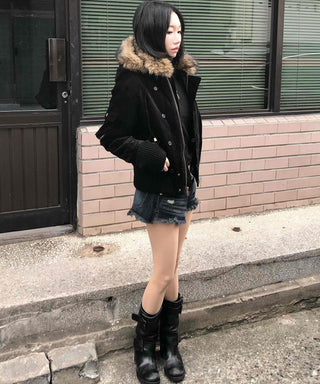 Suede Bold Button Shearling Zip-Up Jumper