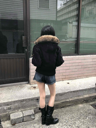 Suede Bold Button Shearling Zip-Up Jumper