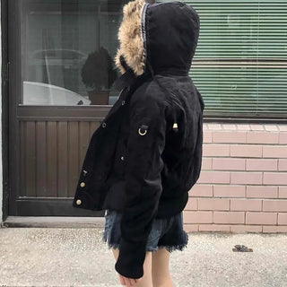 Suede Bold Button Shearling Zip-Up Jumper