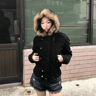 Suede Bold Button Shearling Zip-Up Jumper