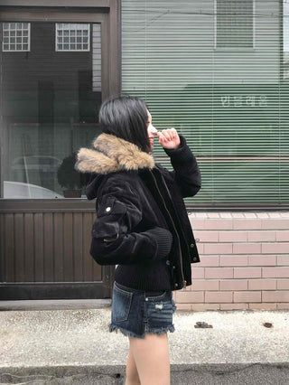 Suede Bold Button Shearling Zip-Up Jumper