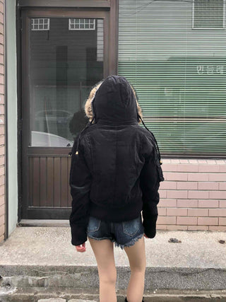 Suede Bold Button Shearling Zip-Up Jumper