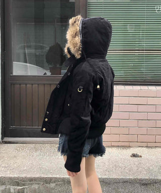 Suede Bold Button Shearling Zip-Up Jumper