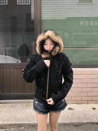 Suede Bold Button Shearling Zip-Up Jumper