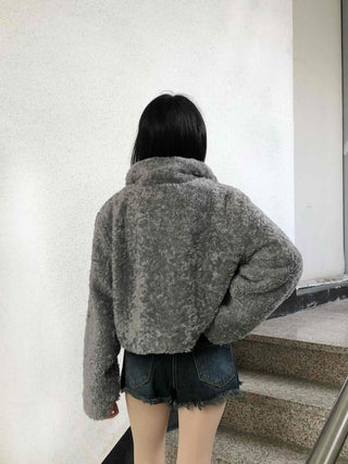 Teddy Fur Zip-up Crop Fur Jumper