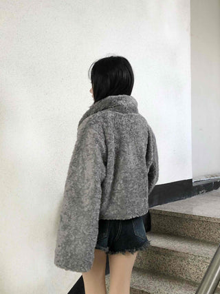 Teddy Fur Zip-up Crop Fur Jumper