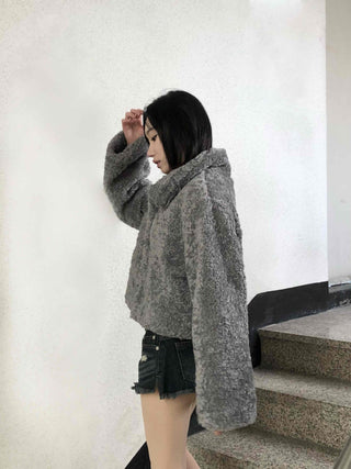 Teddy Fur Zip-up Crop Fur Jumper
