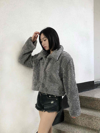Teddy Fur Zip-up Crop Fur Jumper