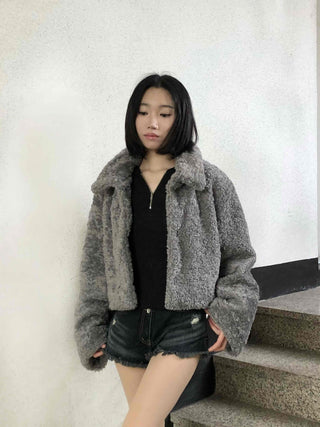 Teddy Fur Zip-up Crop Fur Jumper