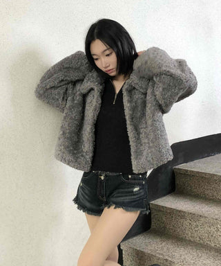 Teddy Fur Zip-up Crop Fur Jumper