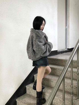 Teddy Fur Zip-up Crop Fur Jumper