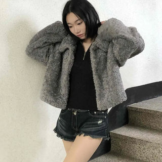 Teddy Fur Zip-up Crop Fur Jumper