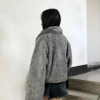 Teddy Fur Zip-up Crop Fur Jumper