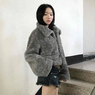 Teddy Fur Zip-up Crop Fur Jumper