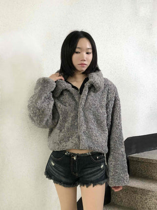 Teddy Fur Zip-up Crop Fur Jumper