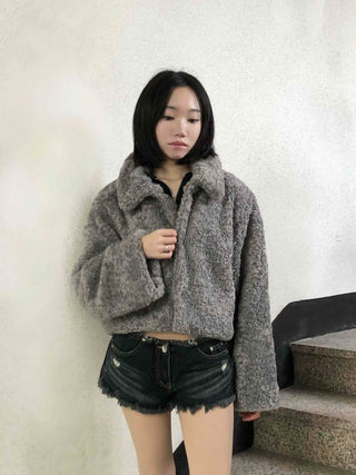 Teddy Fur Zip-up Crop Fur Jumper