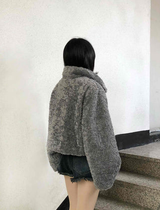Teddy Fur Zip-up Crop Fur Jumper