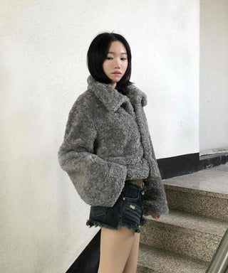 Teddy Fur Zip-up Crop Fur Jumper