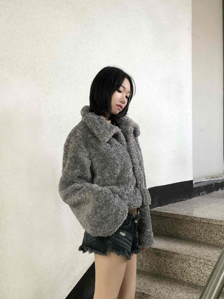 Teddy Fur Zip-up Crop Fur Jumper