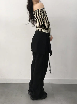 Ramo Striped Off-Shoulder Button Long Sleeve T-shirt