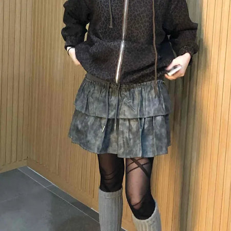 Leather Ruffle Tiered Mini Skirt